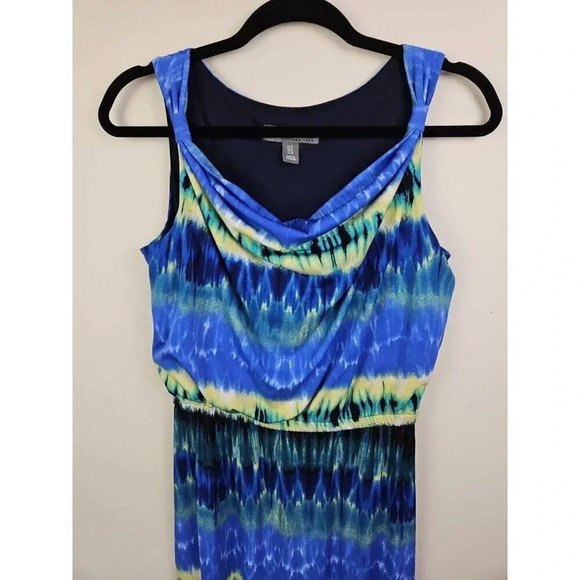 Donna Ricco Blouson Long Maxi Dress Blue Tie Dye Sleeveless Elastic Waist Size 8 - Picture 2 of 6